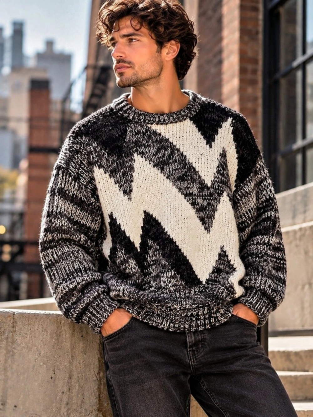 Vintage Forte Knit Sweater Abstract Black and White Sweater